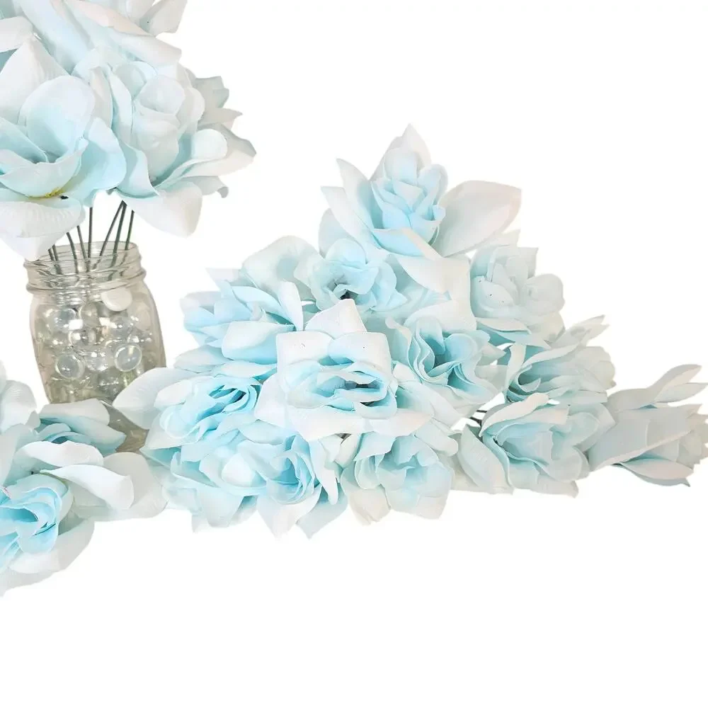 45 Baby Blue Powder Blue Artificial Silk Roses 3in Short Stem Wedding Flowers